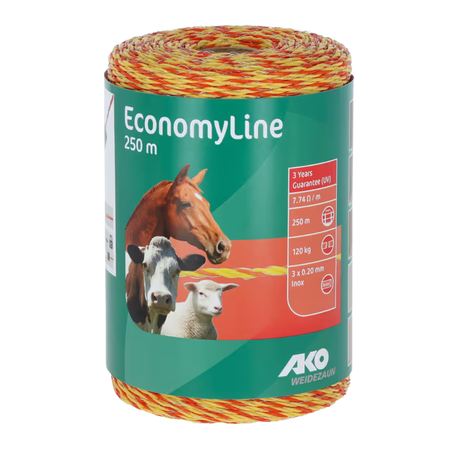 Elektriskā gana aukla EconomyLine 3 mm 250 m dzelteni-oranža