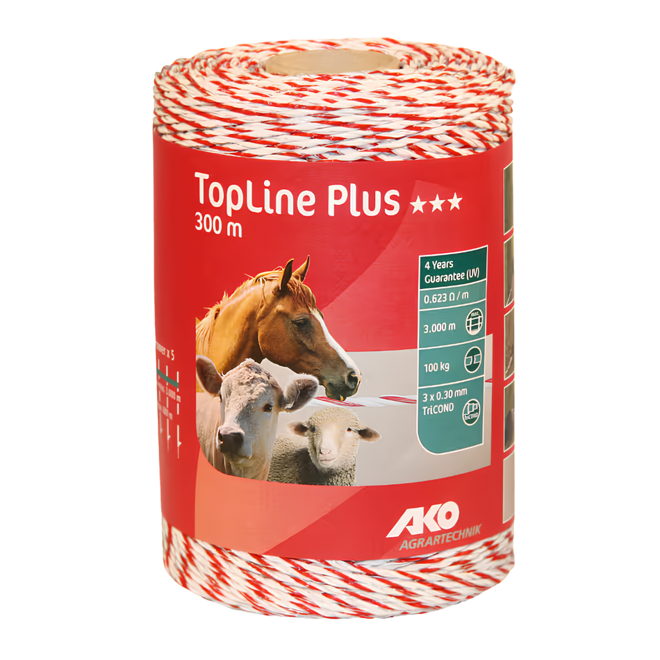 Elektriskā gana aukla TopLine Plus 3 mm 300 m balti-sarkana