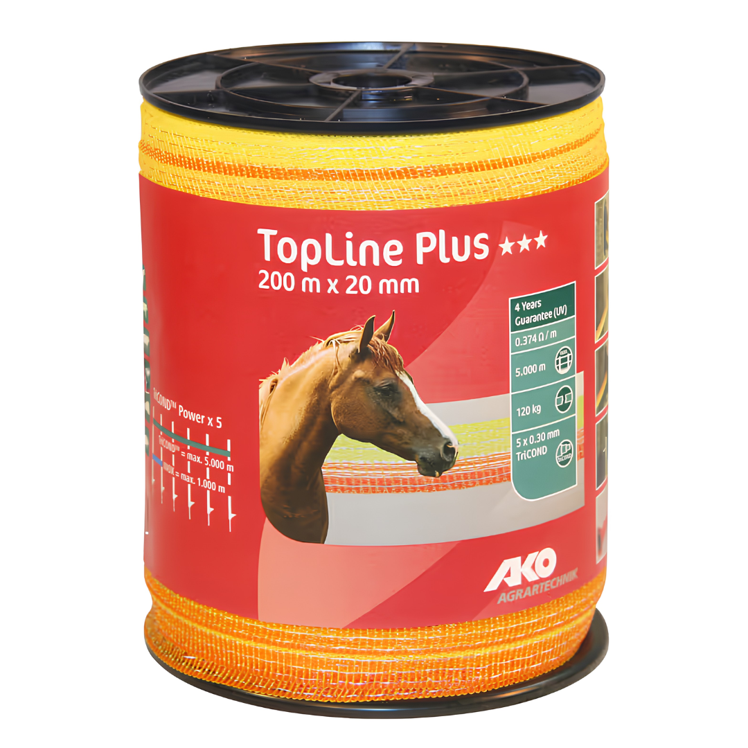 Elektriskā gana lente TopLine Plus 20 mm 200 m dzelteni-oranža