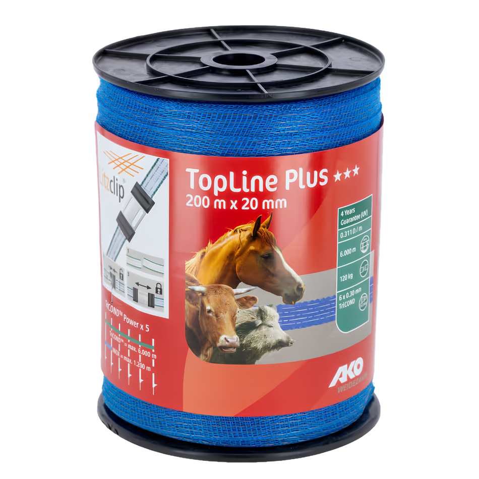 Elektriskā gana lente TopLine Plus 20 mm 200 m zila
