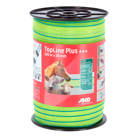 Elektriskā gana lente TopLine Plus 30 mm 200 m neona dzelteni-zila