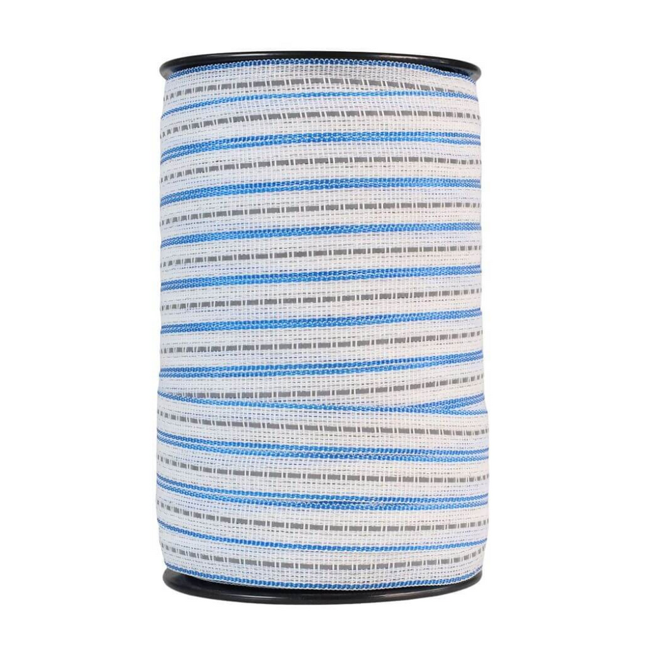 Electric fence reflective tape 200 m, 20 mm, white-blue, 5.7 Ω/m