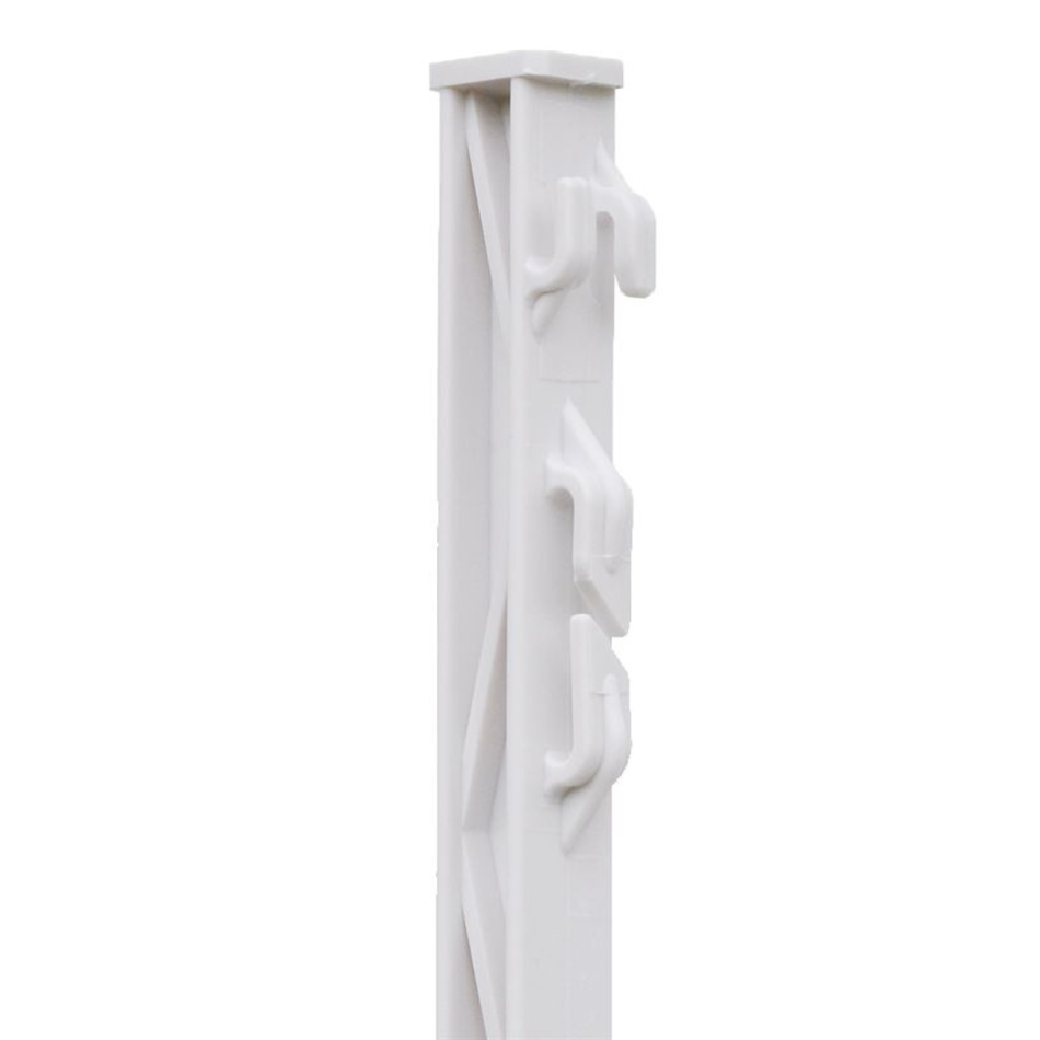 Electric fence post, 105 cm, 8 attachments, plastic, double-sided, white