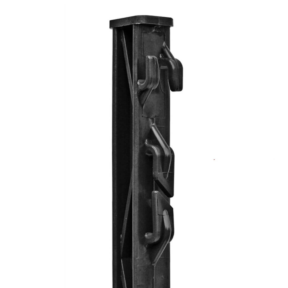 Electric fence post, 105 cm, 8 fasteners, plastic, double-sided, black