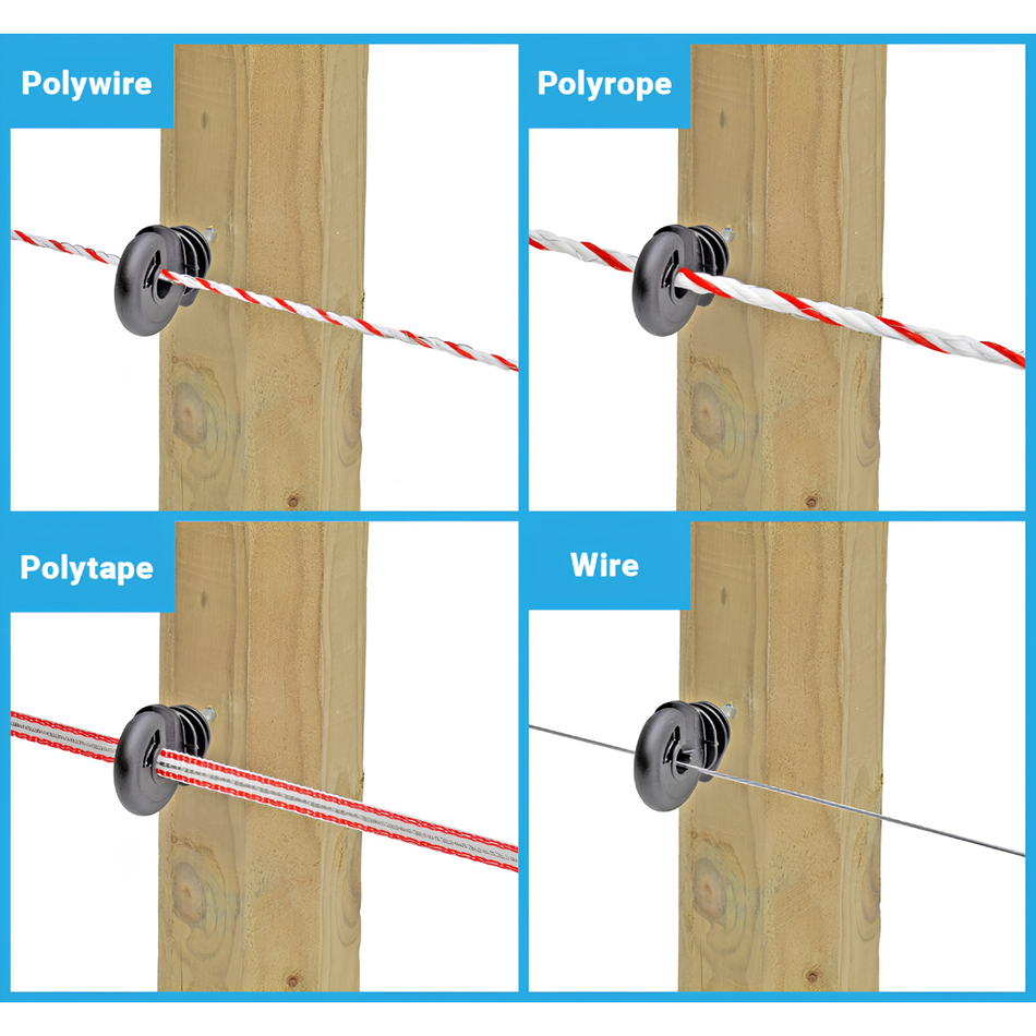 Electric fence insulator for wire, twine, rope, and tape - 25 pcs