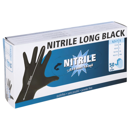 Vienreizlietojamie nitrila cimdi Nitril Long melni 50 gab.