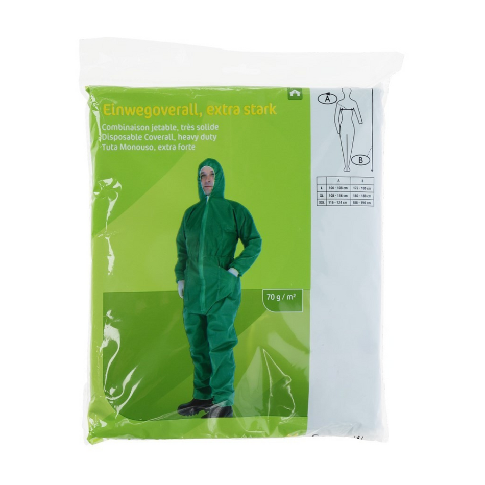 Overall with hood, green, L