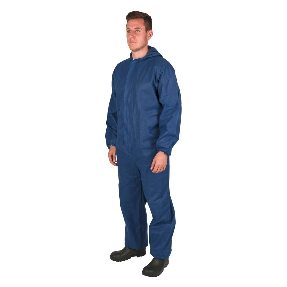 Overall with hood, blue, L