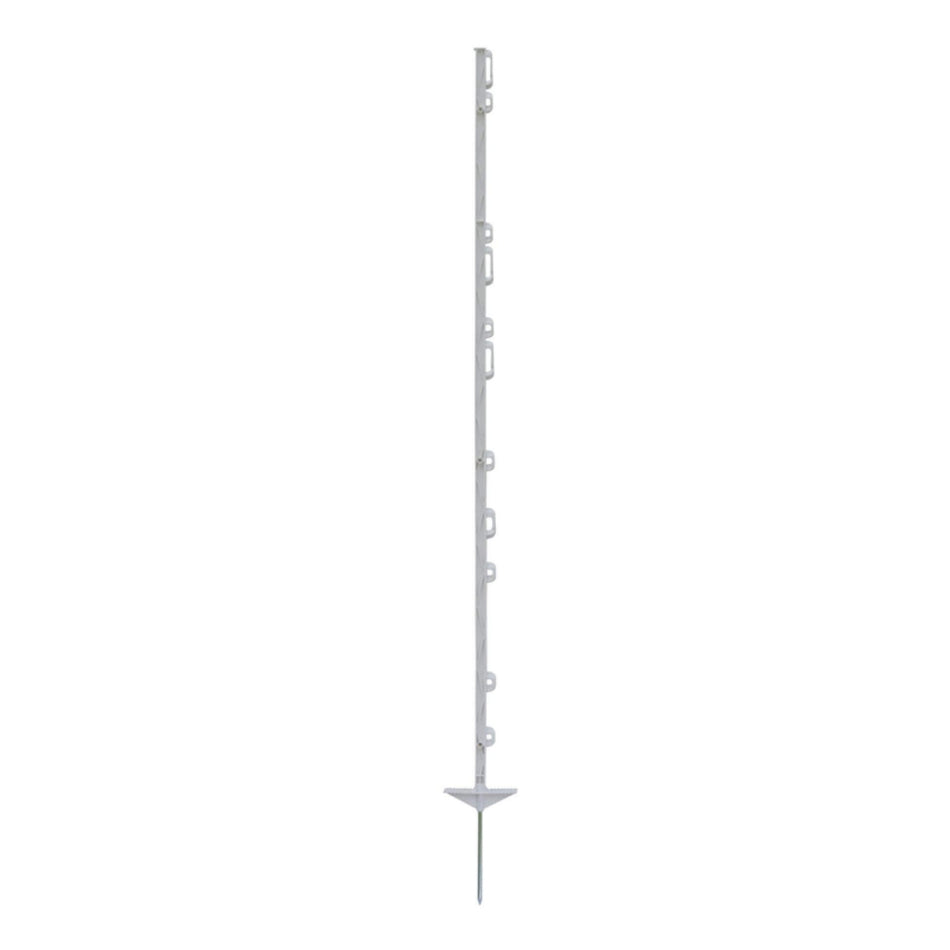Electric fence post, 156 cm, 11 attachments, plastic, double-sided, white